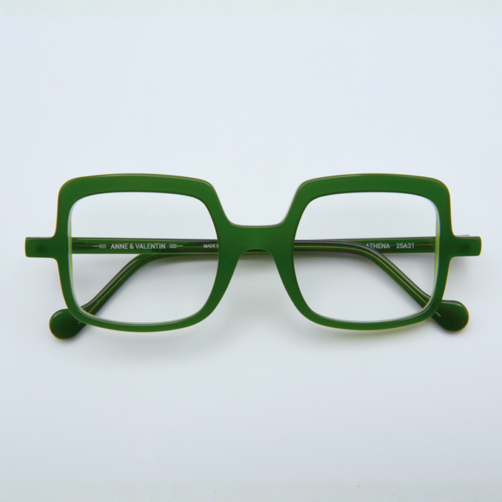 Anne et Valentin green square acetate frames